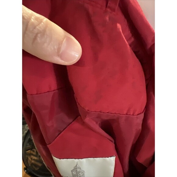 Vintage London Fog Jacket Red Medium Zip Hood Shoulder Pads Buttons Pockets - Picture 13 of 15